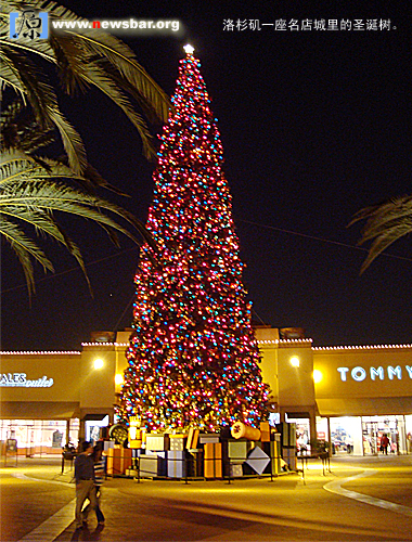 美国洛杉矶，一座名店城里的圣诞树。