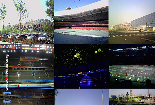 用手机在鸟巢、水立方和国家体育馆等奥运场馆拍的小照片,包括当晚开幕式彩排的烟花。