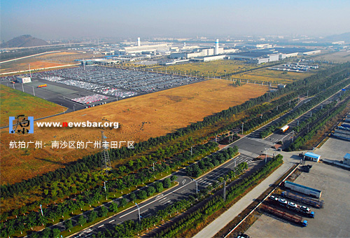 航拍广州：南沙区广州丰田厂区。
